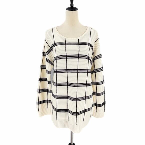 Calvin Klein Sweaters - Calvin Klein Cream Black Check Plaid Pullover Relaxed Classic Everyday Sweater